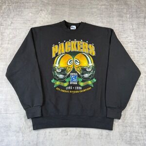 Green Bay Packers Sweatshirt Men XL Black Vintage 1996 NFC Champions Crewneck